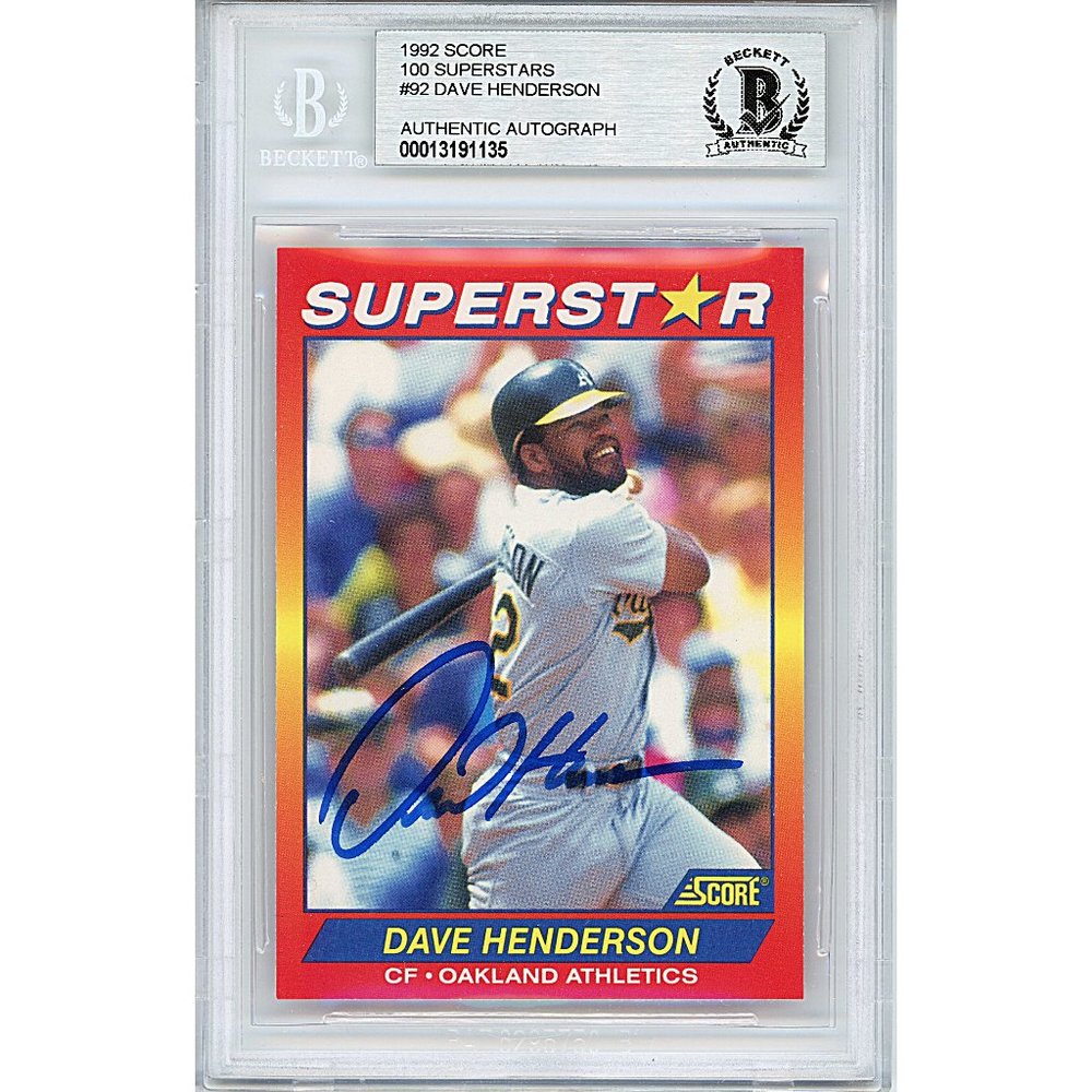 Dave Henderson Oakland A's Signed 1992 Score Baseball Card Beckett Autographed